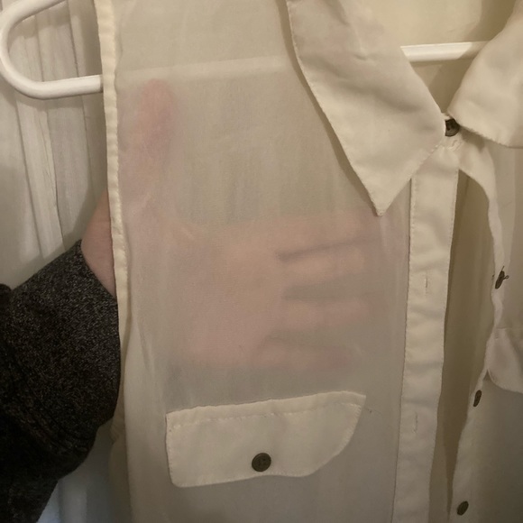 Sheer White Button Up Tank Top. - Picture 2 of 3